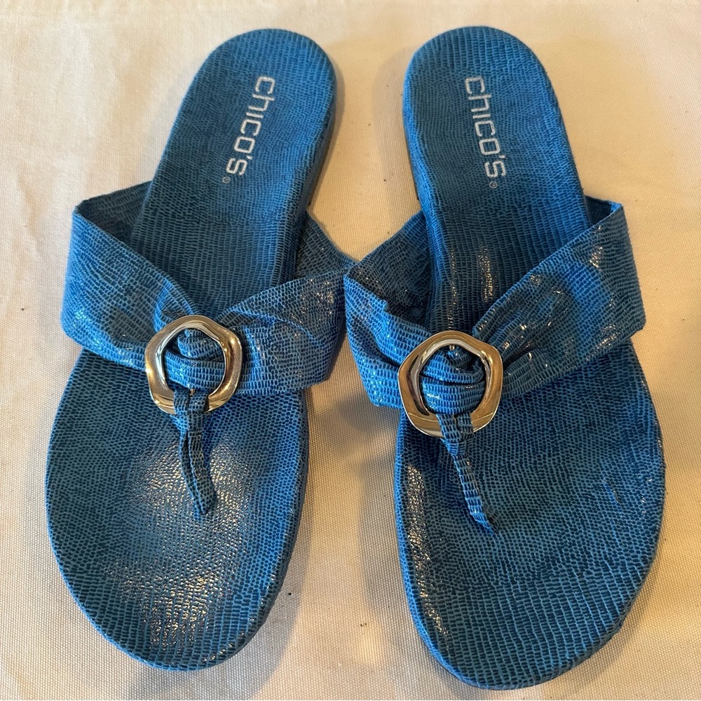 Chico’s Turquoise Blue Circuitry Lizard Sandals